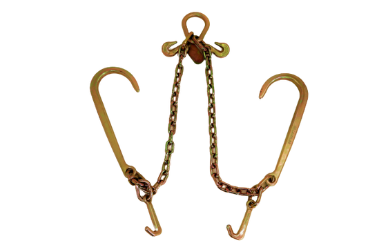 24" V-Bridle Chain with Big 15" J and Mini J Hooks - 4,700 WLL